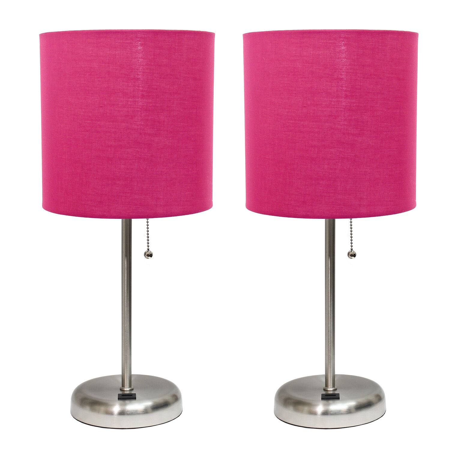 Creekwood Home Oslo Duo 19.5 LED Table Lamp with USB Port, Brushed Steel/Pink Shade, 2/Set (CWT-2012-PN-2PK)