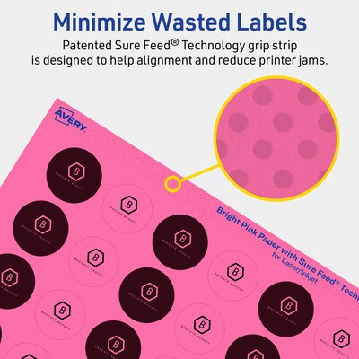 Avery Laser/Inkjet Round Multipurpose Labels, 1" Dia., Bright Pink, 480/Pack (94500)