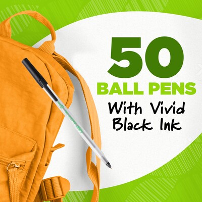 BIC Ecolutions Round Stic Ballpoint Pens, Medium Point, Black Ink, 50/Pack (GSME509-BLK)