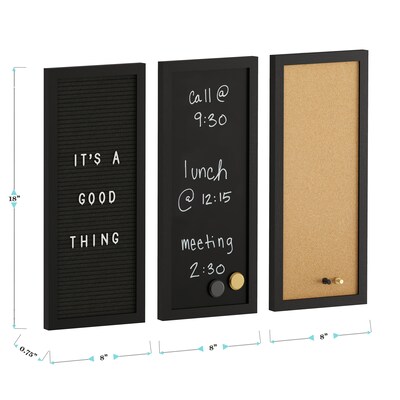 Martha Stewart Everette Cork Board, Chalk Board, Letter Board Set, Black Woodgrain Frame, 18" x 24" (BRDK202210111BK)