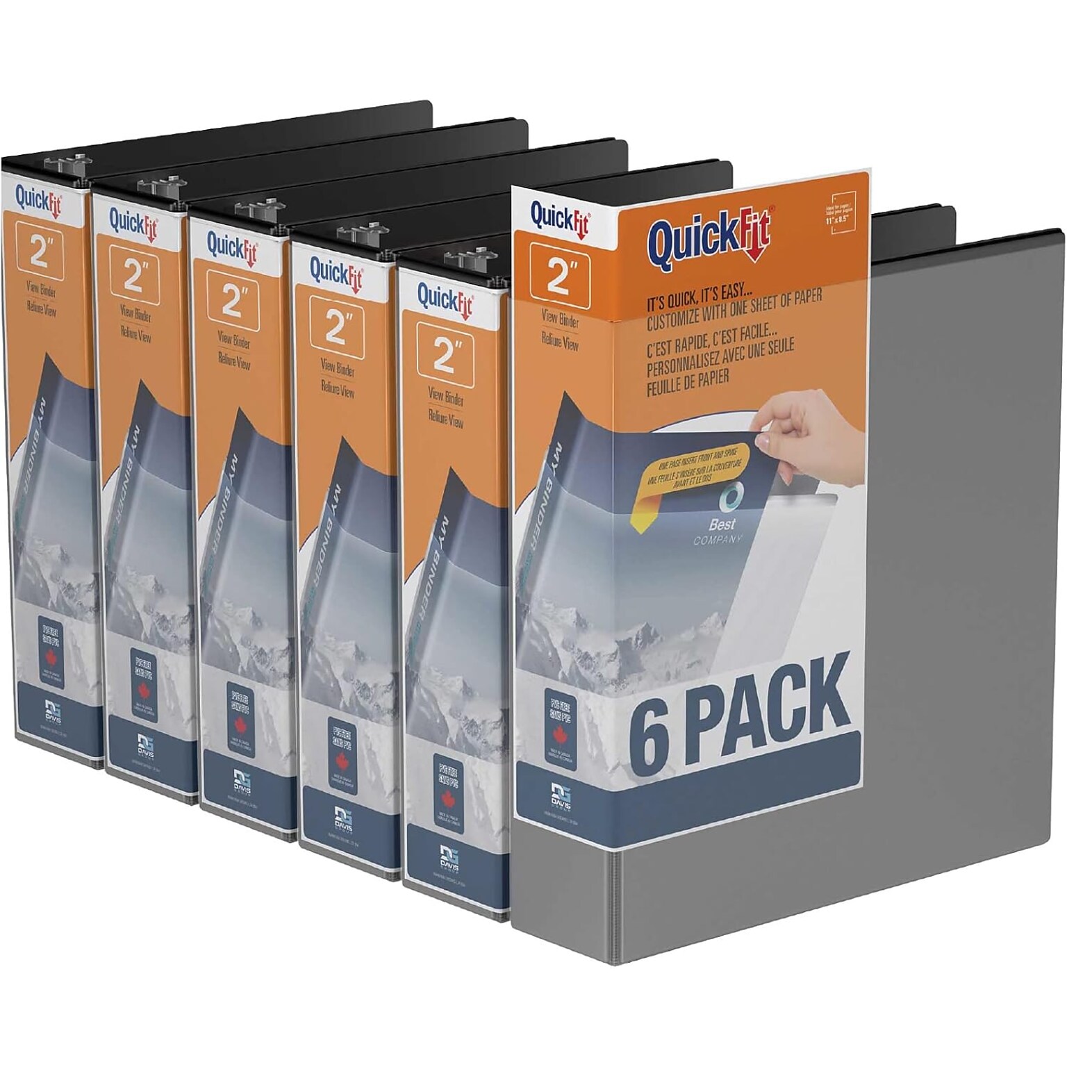 Davis Group QuickFit 2 3-Ring Standard Binders, Black, 6/Pack (88031-06)