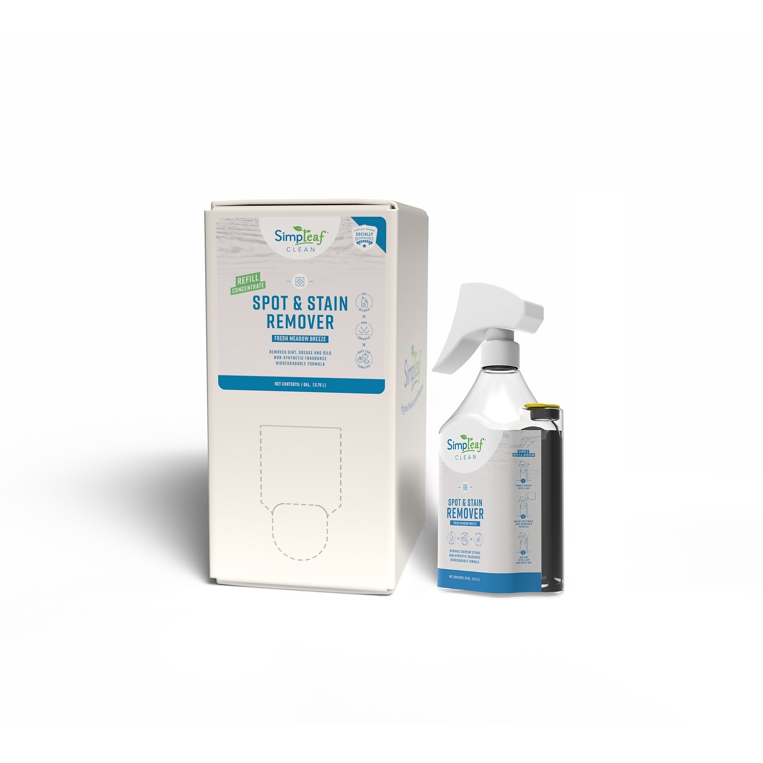 Simpleaf Clean Carpet Spot and Stain Remover with Easy Refill Bottle, Fresh Meadow Breeze, 1 Gallon (S-SRBIB01-1GFMB)