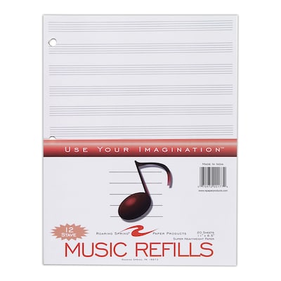 Roaring Spring Paper Products Music-Ruled Filler Paper, 8.5 x 11, 3-Hole Punched, 20 Sheets/Pack,