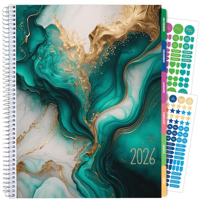 2026 Global Printed Products Teal Gold Marble 8.5 x 11 Weekly & Monthly Planner, Paperboard Cover (NRY26-LAMF-54)