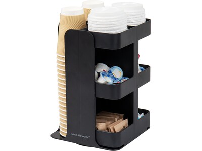 Mind Reader Plastic 8-Compartment Cup and Condiment Carousel Countertop Organizer, Black (CUPOSPIN-BLK)