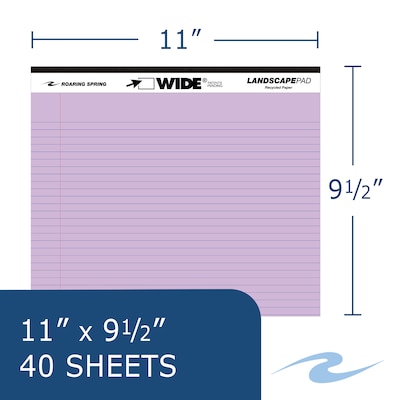 Roaring Spring WIDE Landscape Notepad, College Ruled, 11 x 9.5, Assorted Colors, 40 Sheets, 3/Pack (74535)