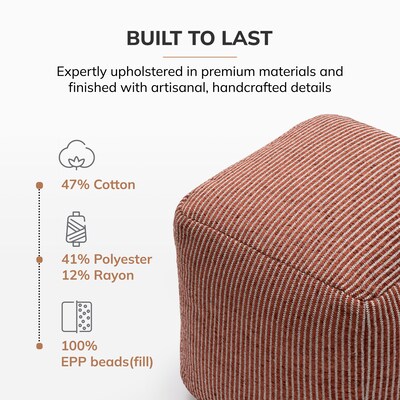Anji Mountain Madison Ivory Brown Fabric Square Pouf Ottoman (AMBPF103-1818)