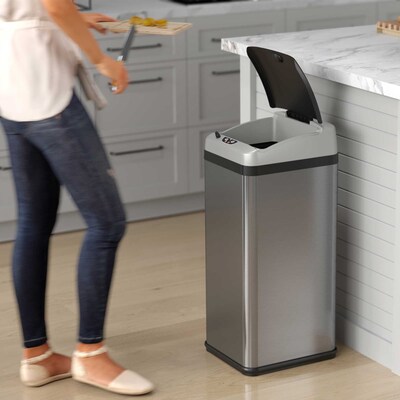 halo Stainless Steel Rectangular Extra-Wide Sensor Trash Can with AbsorbX Odor Control System, 13 Gal., Silver (SC13RX)