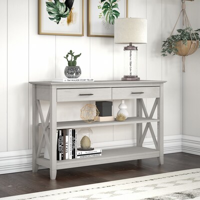 Bush Furniture Key West 47 x 16 Console Table with Drawers and Shelves, Linen White Oak (KWT248LW-