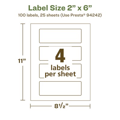 Avery EcoFriendly Laser/Inkjet Rectangle Multipurpose Labels, 2" x 6", White, 100/Pack (94242)