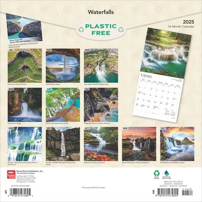 2025 BrownTrout Waterfalls 12 x 12 Monthly  Wall Calendar (9781975475895)