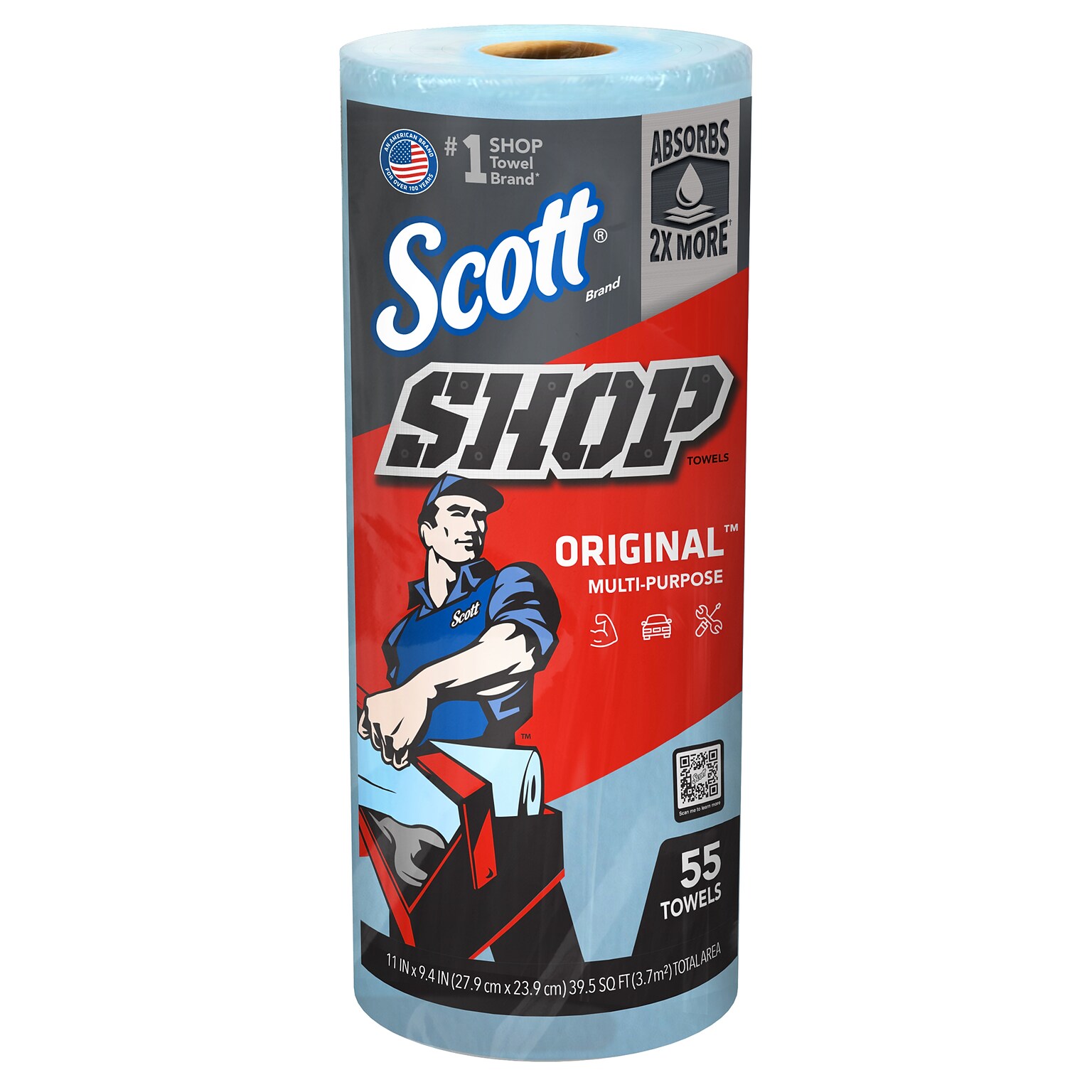 Scott Shop Towels Original, 9.4 x 11, Blue, 55 Sheets/Roll, 12 Rolls/Carton (75147)