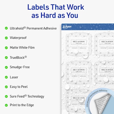 Avery Arched Square Laser Multipurpose Labels, 2 x 2-3/16, White, 600/Box (19479399154)