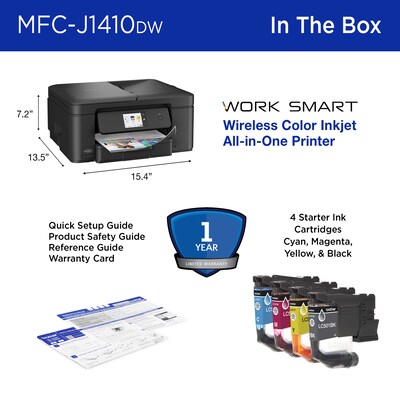 Brother Work Smart  MFC-J1410DW Wireless Color All-In-One Inkjet Printer, Best for Home Office