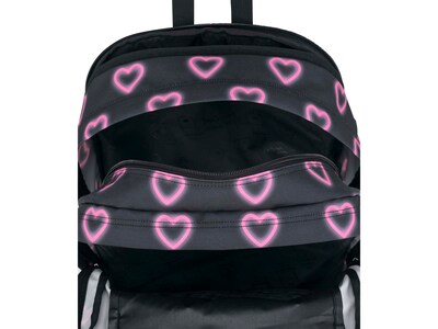 JanSport Big Student Happy Heart Laptop Backpack, Medium Size, Black/Pink (JS0A47JKGY6)