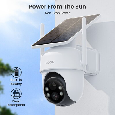 aosu 2K QHD 3.0-MP Outdoor Dual-Band Wireless AI-Smart Solar Security 2-Camera Kit w/HomeBase Recorder, White (C9C3CA11)