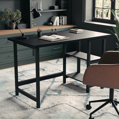 Martha Stewart Beckett 48"W Solid Wood Rectangular Home Office Trestle Desk, Black Wood Grain (BLNFYHY1071BK)