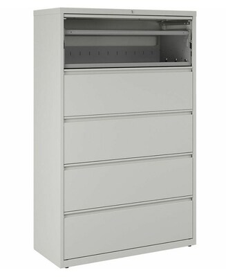 Lorell Fortress Series 5-Drawer Lateral File Cabinet, 42W x 18.6D x 67.7H, Legal/Letter, Light Gray (LLR60433)