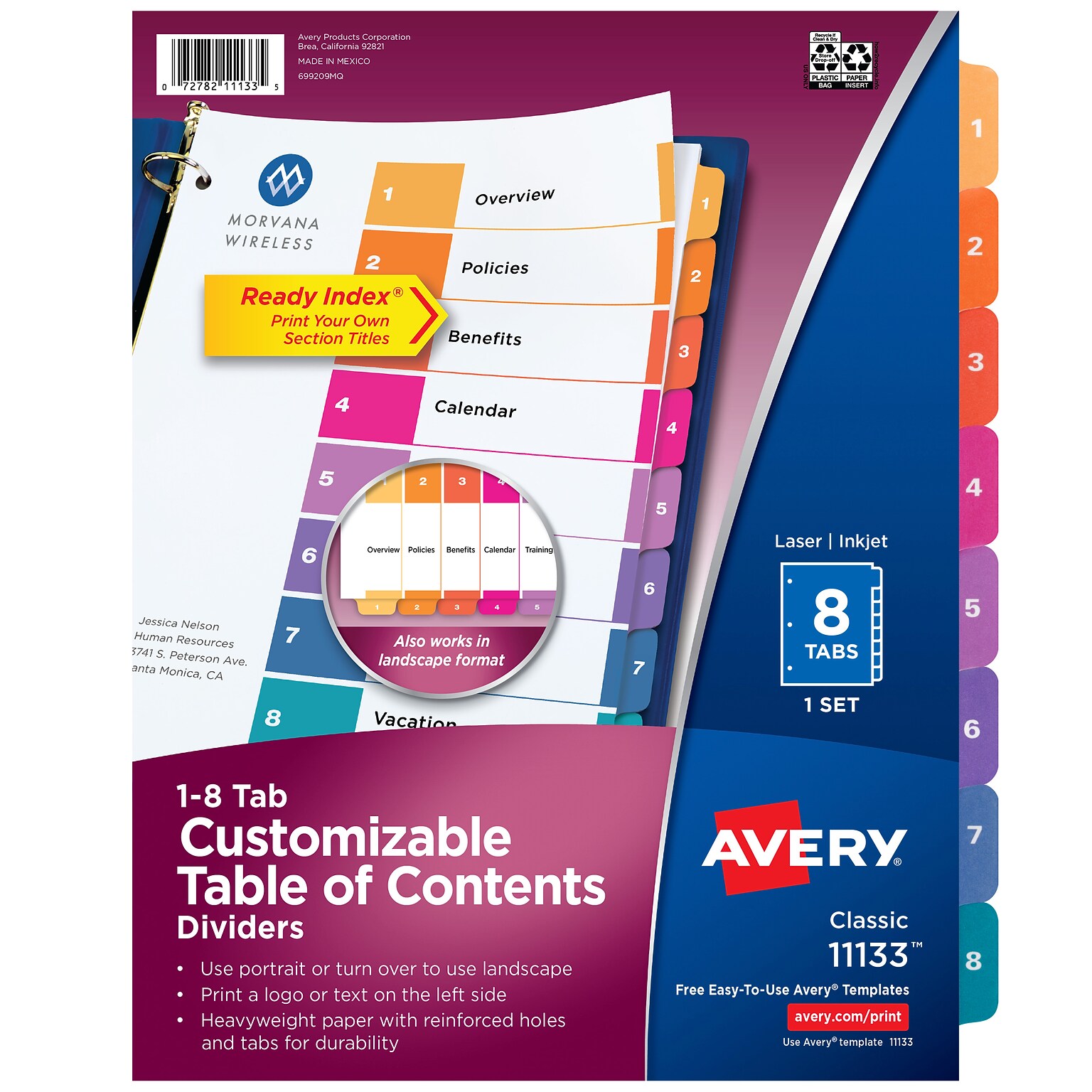 Avery Ready Index Table of Contents Paper Dividers, 1-8 Tabs, Multicolor (11133)