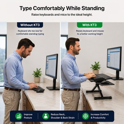 Uncaged Ergonomics KT3 Adjustable Height Keyboard Stand with Mouse Platform for Counters and Workstations, Black