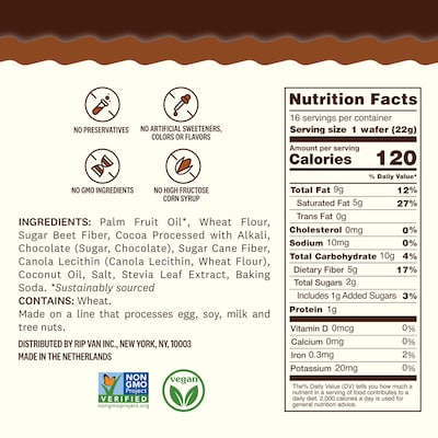 Rip Van Dark Chocolate Wafers, 0.78 oz., 16 Packs/Box (5207)