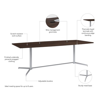 Bush Business Furniture 96W x 42D Boat Shaped Conference Table with Metal Base, Black Walnut (99TBM96BWSVK)