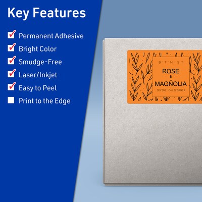 Avery Rectangle Multipurpose Labels, 5 x 8-1/8, Bright Orange, 80/Pack (94259)