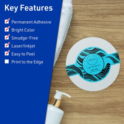 Avery Printable Decorative Edge Multipurpose Labels, 2-3/8 x 8, Bright Blue, 60/Pack (94117)