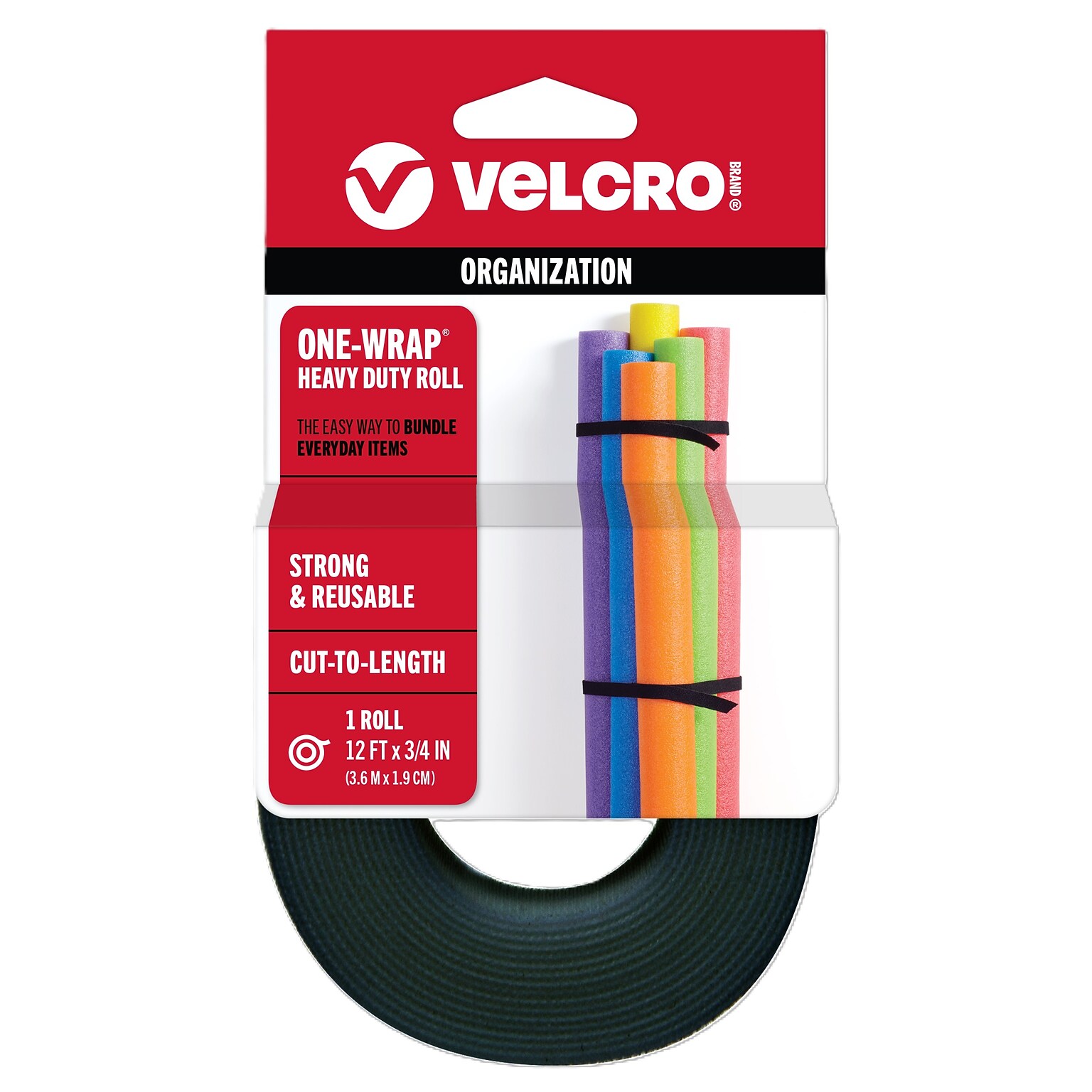Velcro One Wrap 0.75 x 144 Hook and Loop Fastener Straps, Black (VEK90340)