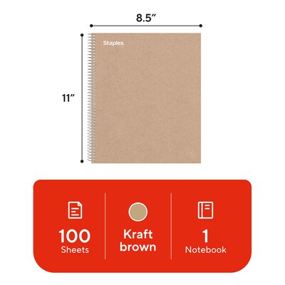 TRU RED Premium 1-Subject Notebook, 8.5” x 11”, College Ruled, 100 Sheets, Brown