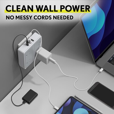 Overtime E63 7-in-1 Wall Outlet Surge Protector Extender with 4 AC Outlets, 2 USB-A & 1 USB-C Ports, White (OWPE63WH)