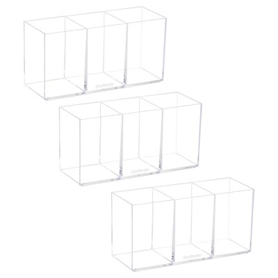Mind Reader 3-Compartment Plastic Pen and Accessories Holder, Clear, 3/Pack (PENCOMP3-CLR)