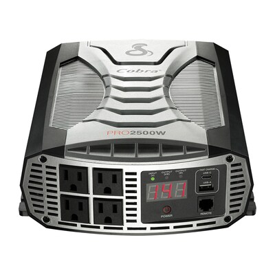 Cobra PRO 2500W Professional-Grade Power Inverter with 2 USB Ports, 4-Outlets, Black & Gray (CPI2500W)