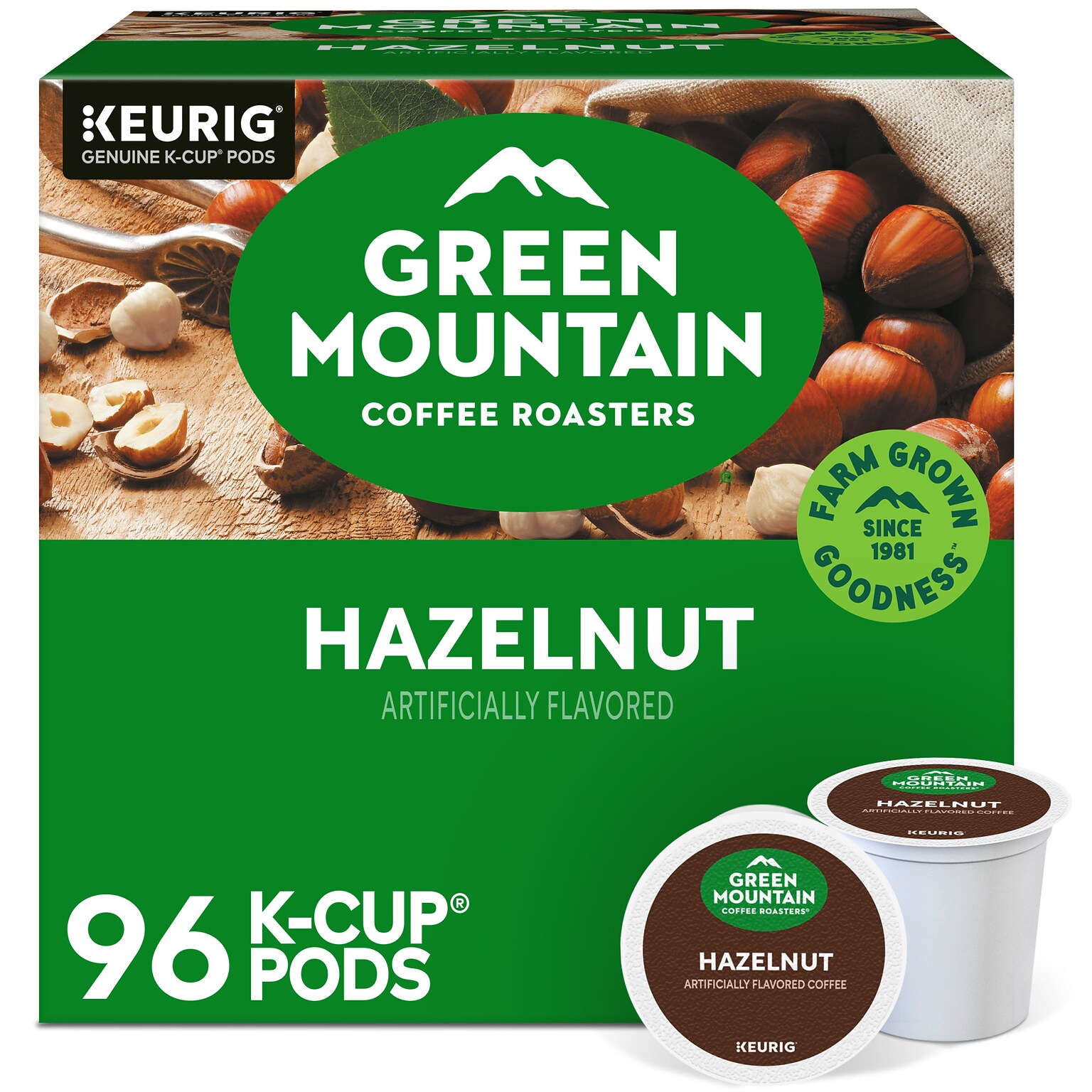 Green Mountain Hazelnut Coffee Keurig® K-Cup® Pods, Light Roast, 96/Carton (6792)