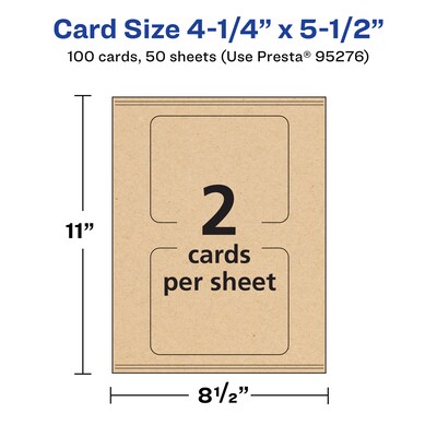 Avery Integrated Cards, 4.25" x 5.5", Matte Kraft Brown, 100/Box (95276)