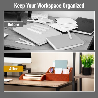 Mind Reader PU Front Loading Letter Tray Set, Brown, 2/Set (PUWSET-BRN)