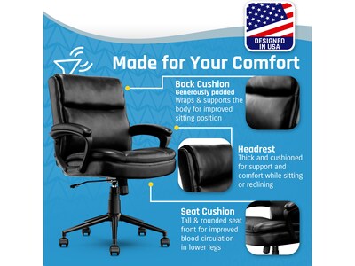 Click365 Transform 2.0 Ergonomic Bonded Leather Swivel Desk Chair, Black (CCHR10007B)