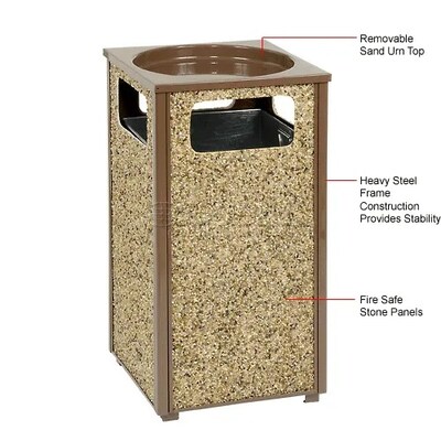 Global Industrial Stone Panel Trash Sand Urn, 24 Gallon Capacity, 17-1/2"W x 17-1/2"D x 32"H, Brown (238243BN)