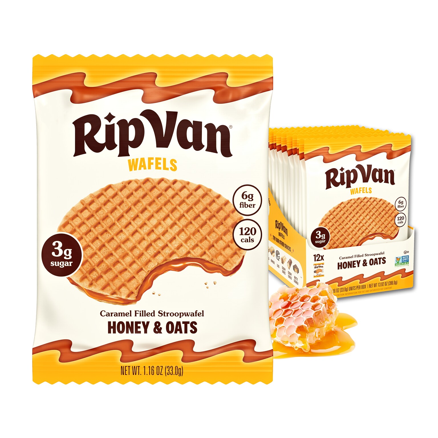 Rip Van Wafels Honey and Oats Stroopwafels, 1.16 oz., 12 Packs/Box, 12/Box (RVW00336)