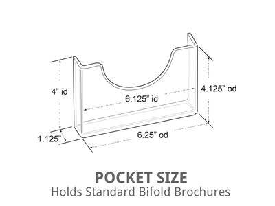 Azar Brochure Holder, 11" x 23", Horizontal, Wall Mounted, Silver Acrylic (105584)