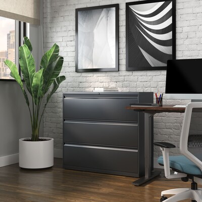 Quill Brand® 3-Drawer Lateral File Cabinet, Locking, Letter/Legal, Charcoal, 42"W (26824D)
