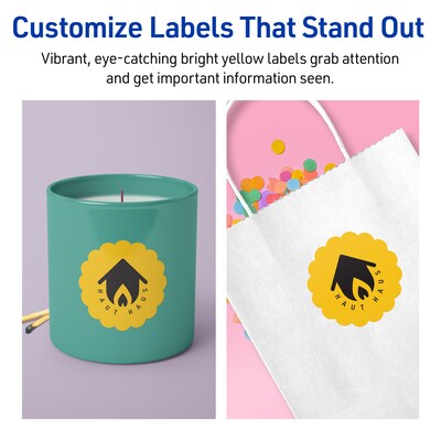 Avery Round Scalloped Laser/Inkjet Multipurpose Labels, 2.5" Dia, Bright Yellow (360/Box)
