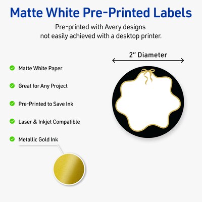 Avery Round Laser/Inkjet Multipurpose Labels, 2 Dia., White, 120/Pack (19479370862)