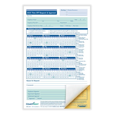 2025 ComplyRight Attendance Tracker 36" x 24" Yearly Dry Erase Wall Calendar, Blue/White (A0101)