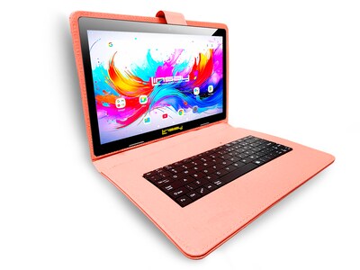 Linsay F10 Series 10.1" Tablet, Wi-Fi, Octa Core, 256GB eMMC, Android 15, with Pink Cloth Keyboard Case, Backpack, & Stylus Pen