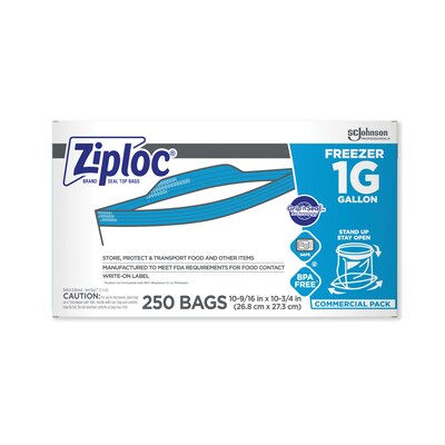 Ziploc Double Zipper Freezer Storage Bags, Gallon, 250 Bags/Carton (682258)