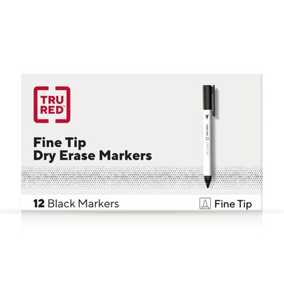 TRU RED™ Dry Erase Markers, Fine Tip, Black, 12/Pack (TR61435/TR54566)