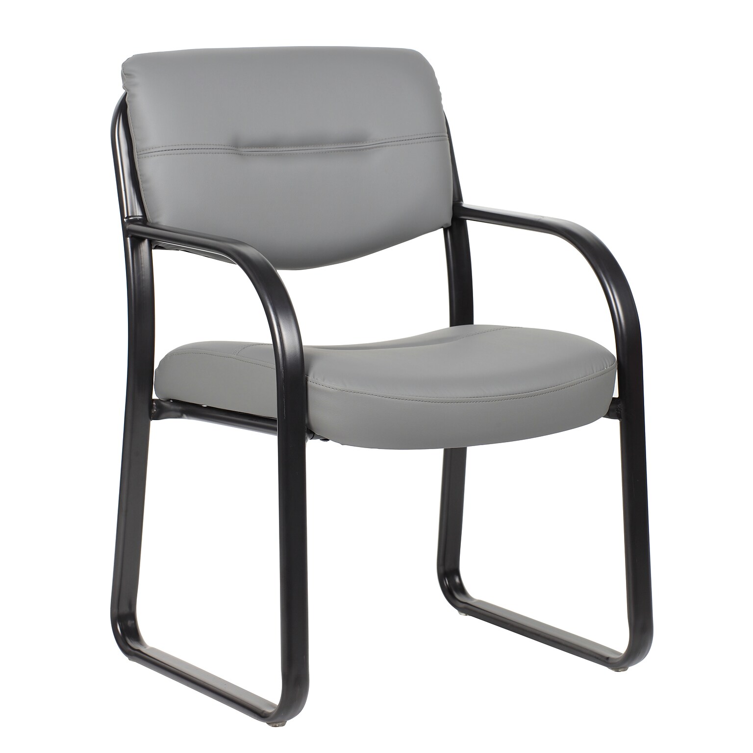 Boss LeatherPlus Guest Chair with Sled Base, Gray (B9529-GY)