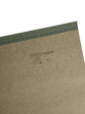 Smead Heavy Duty TUFF Recycled Hanging File Folder, 3-Tab Tab, Legal Size, Standard Green, 20/Box (64136)