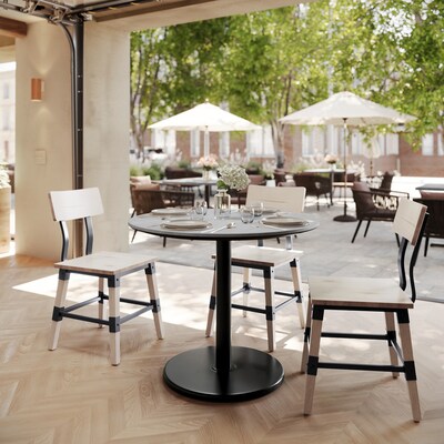 Flash Furniture Acadia 36 Round Wooden Dining Table with Round Base, Gray Faux Concrete/Black Base (STRD36CGTR24)